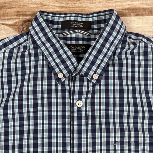 Nordstrom Trim Fit Blue Plaid Button Down Shirt Size Large - Picture 5 of 5